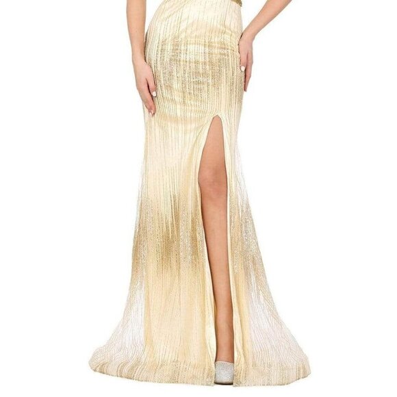 NWT Dancing Queen 4071 Lace Appliques/Embroidery Prom Dress Gold Size XS - Picture 2 of 8
